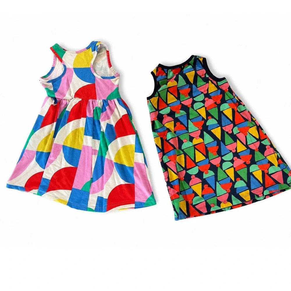 Hanna Andersson Girls Dress Lot 2 Sleeveless Cotton Geometric Abstract Size 6-7
